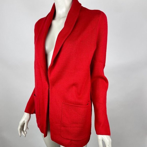 Anthropologie HWR Monogram Owen Red Long‎ Cardigan Wool Button-up Sweater Women - Picture 3 of 14